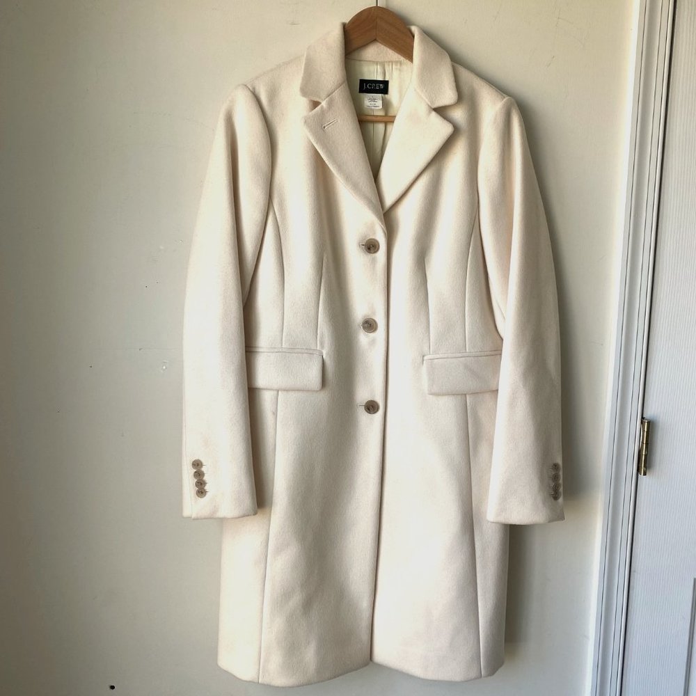J Crew Wool Cashmere Blend Long Coat Overcoat Size 6 IMPERFECT Cream Off White